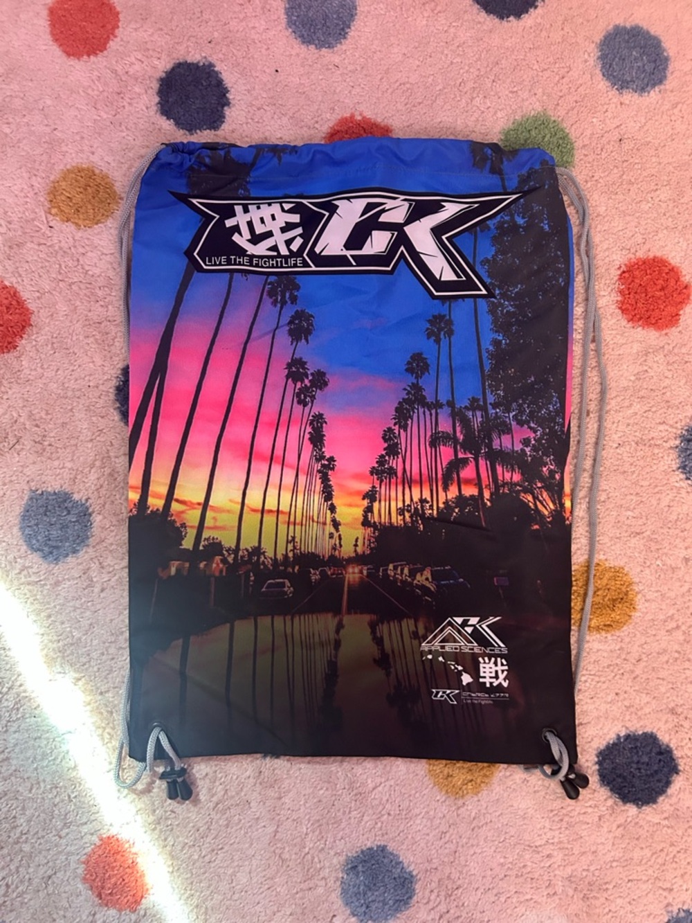 Live The Fightlife Sunset Palm Drawstring Bag - Blue Pink Black